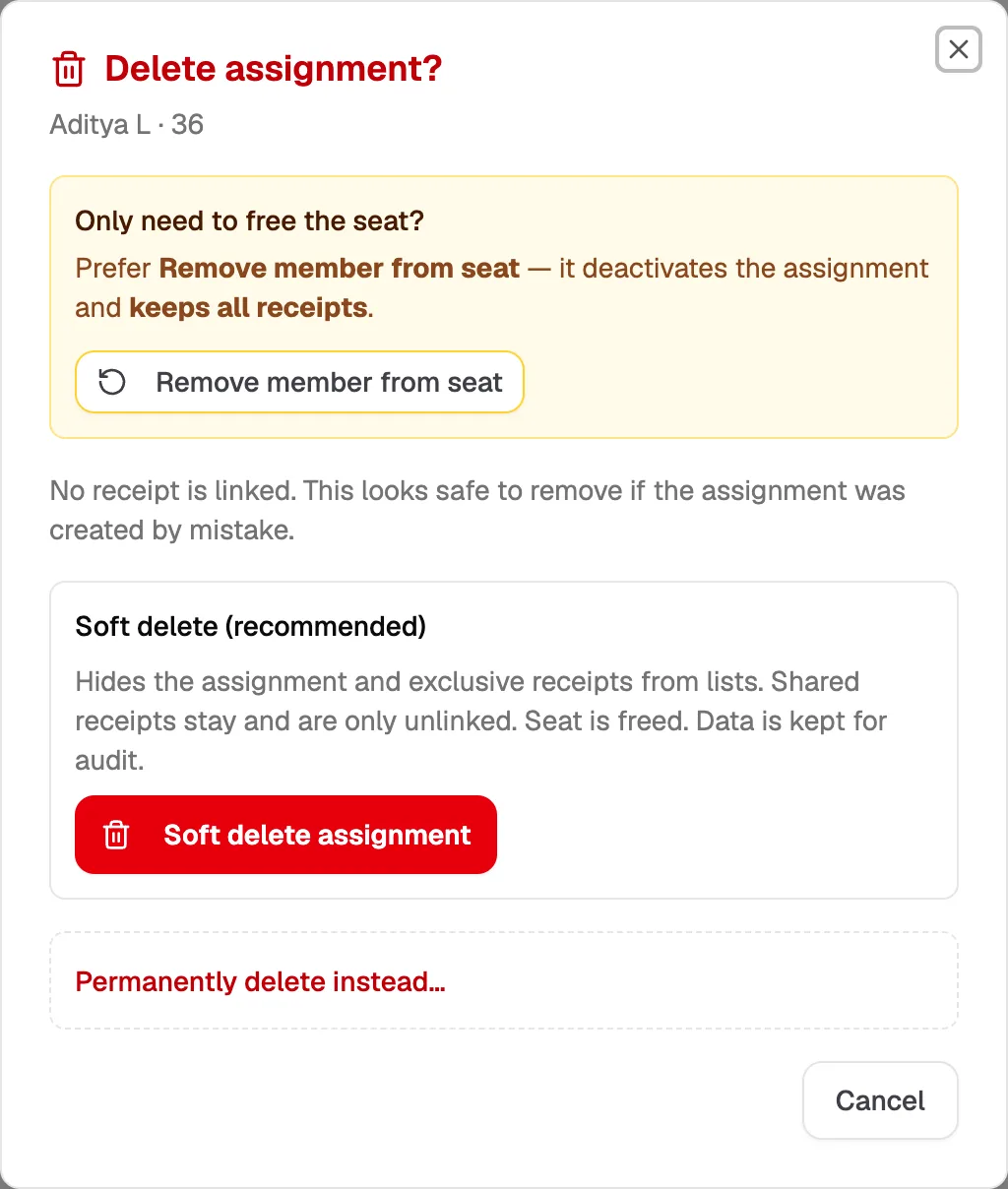 The Delete assignment? dialog with its three options