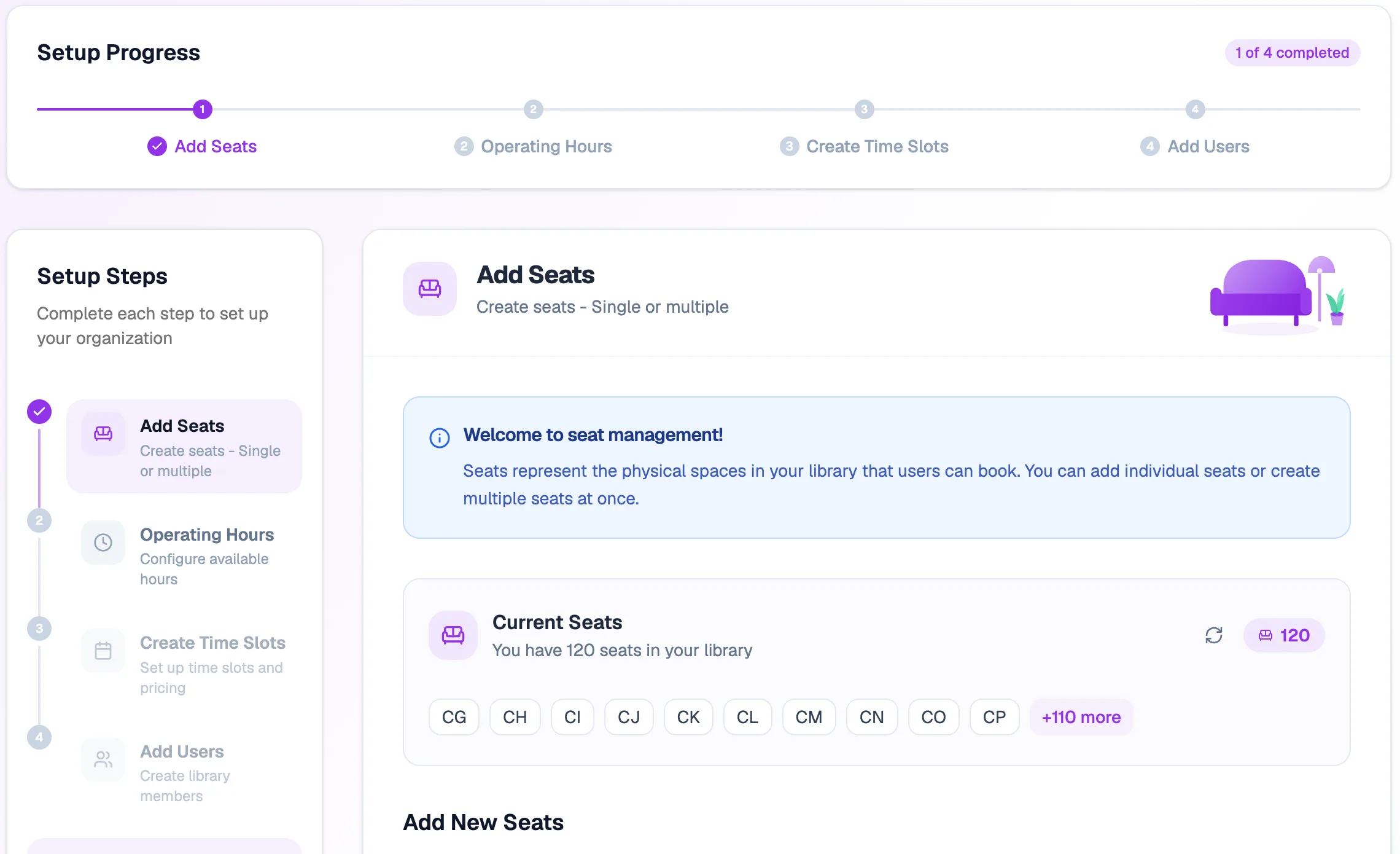 The Organization Setup Wizard with its progress bar and steps
