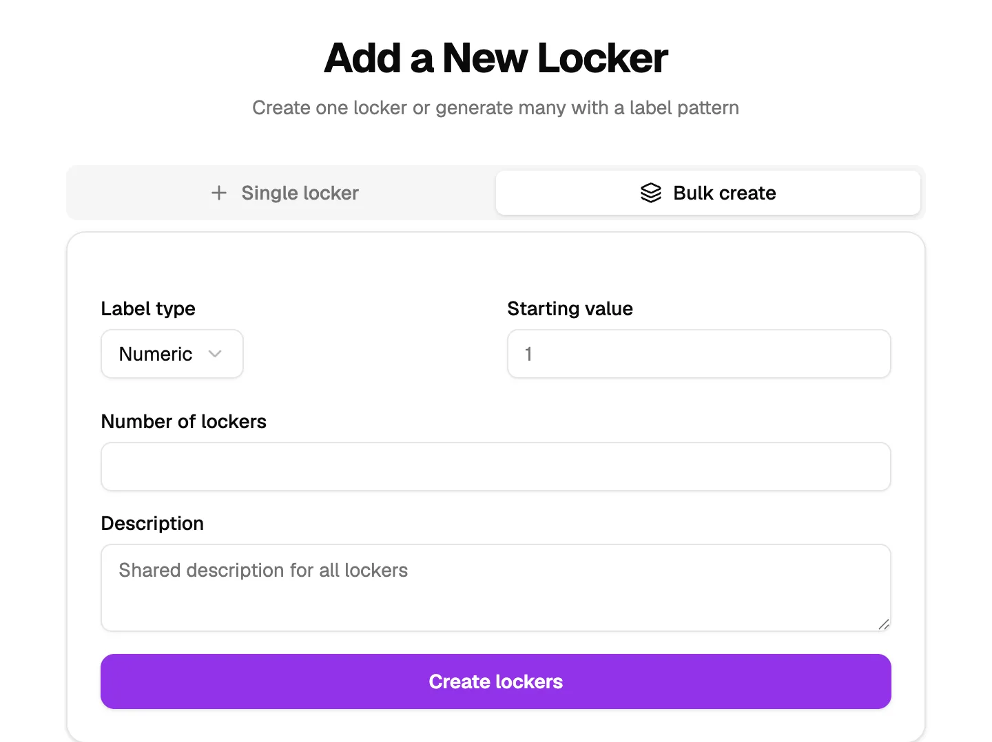 Bulk create lockers with a label pattern