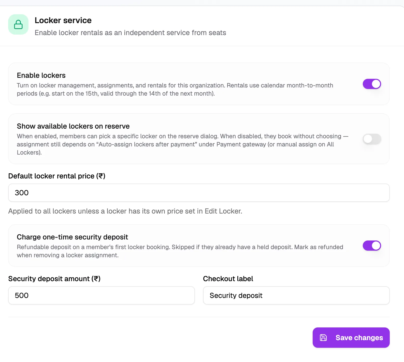 Locker service settings