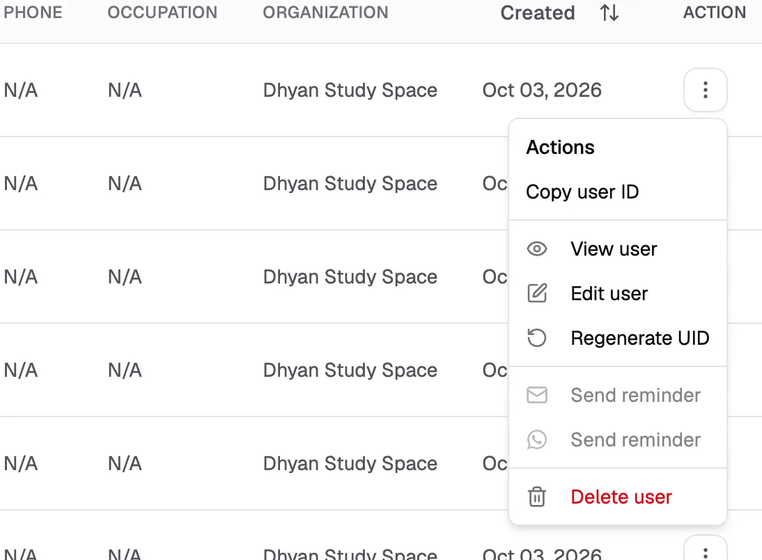 The Regenerate UID option in a member's actions menu
