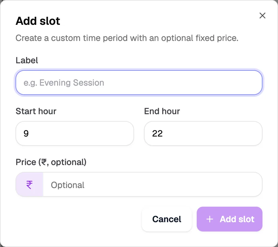 The Add slot dialog