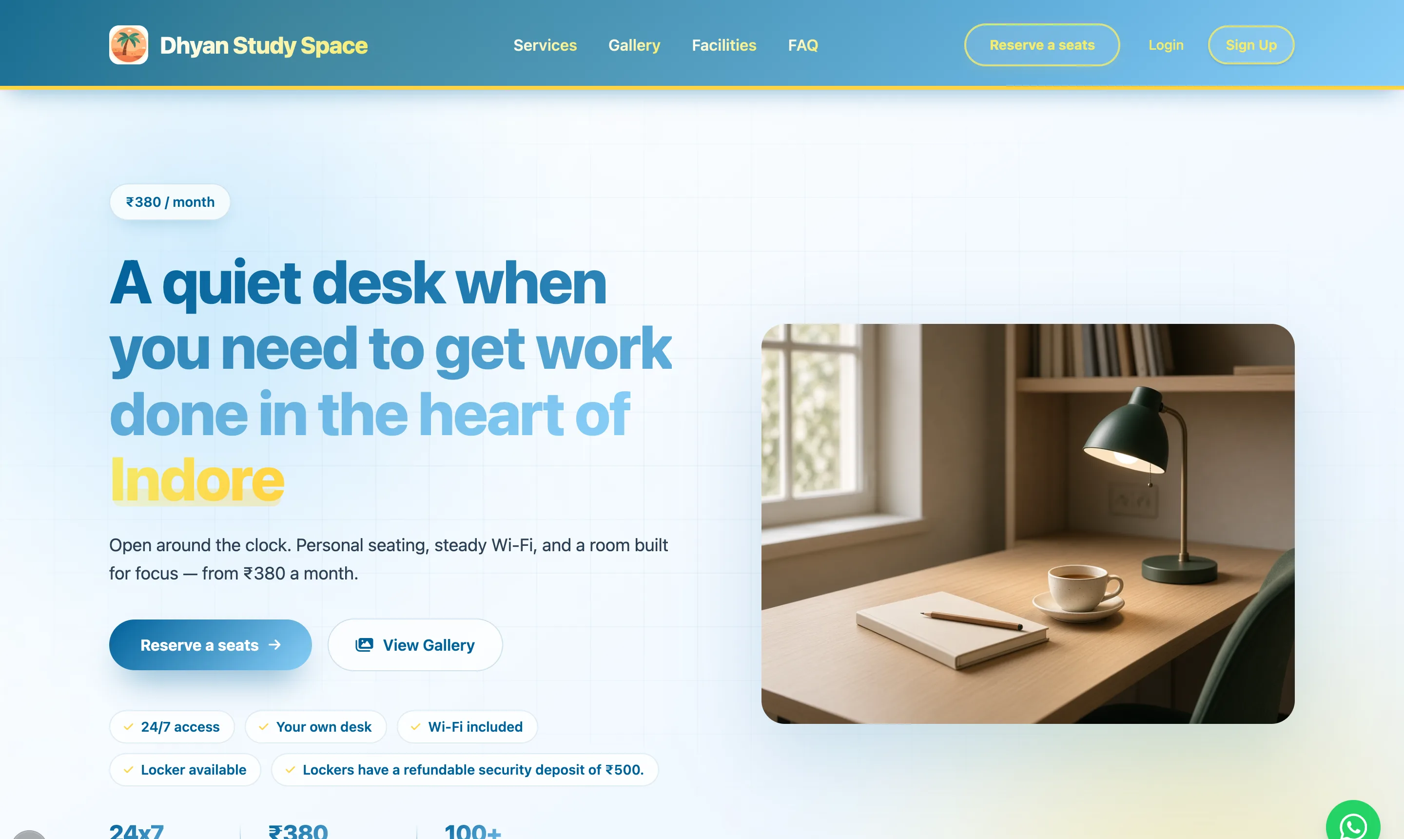 The Coastal homepage design with a bright blue header and price chip