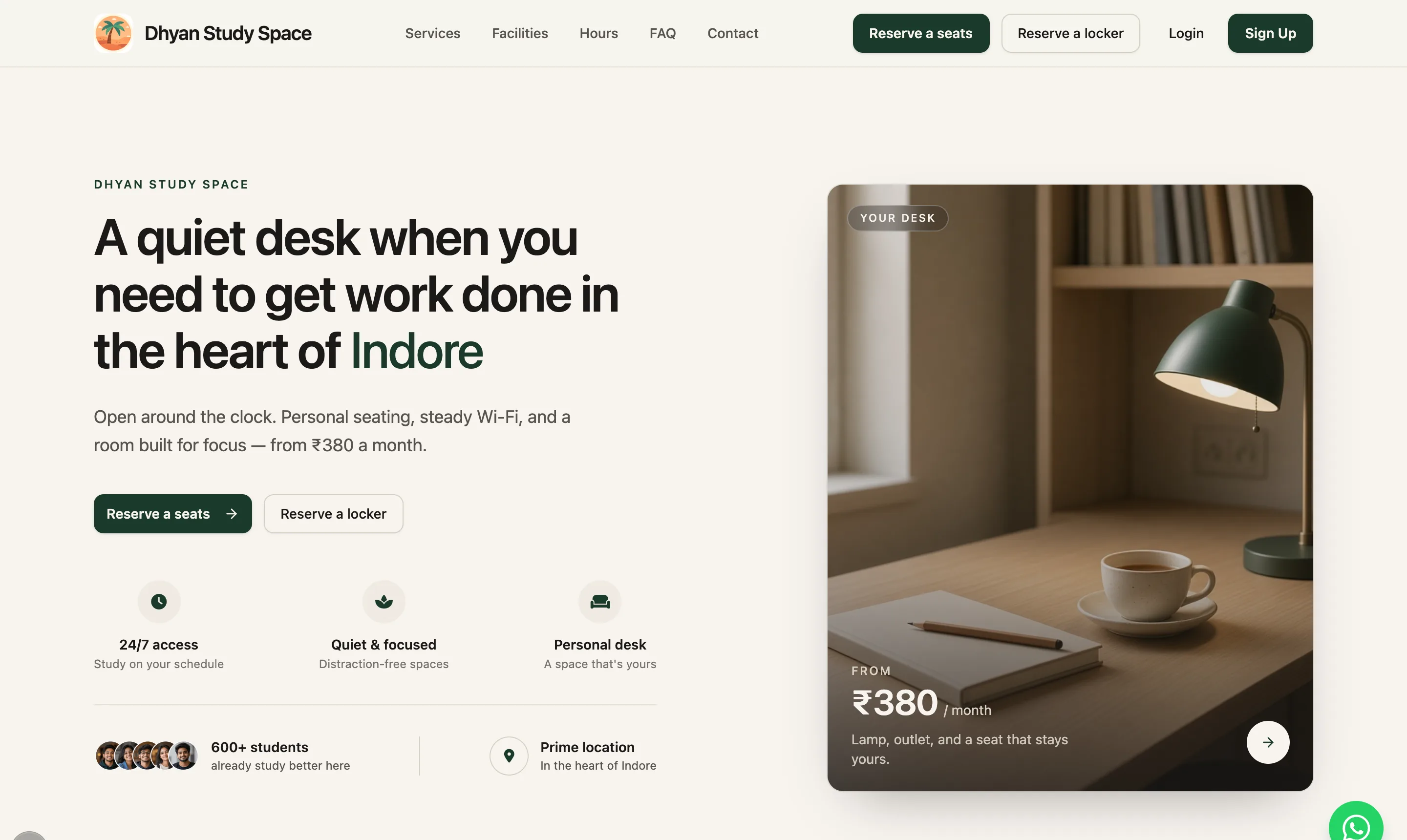 The Editorial homepage design with a desk card and highlights row
